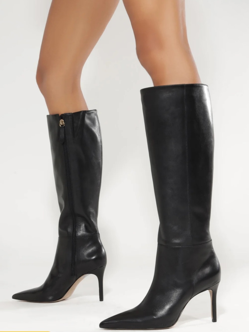 Schutz Mikki Up Casual Black Leather Knee High Tall Stiletto Boots Size 8.5 $298